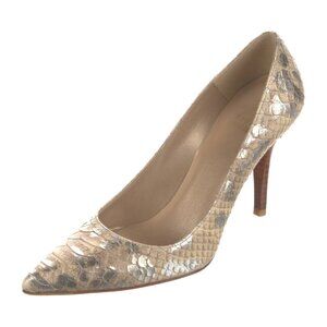 Stuart Weitzman Metallic Snakeskin Pointed Toe Pump - Gold & Beige
